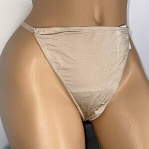 Vintage Y2K New Second Skin Satin G-Sting Thong Panty Women's Size XL Nude Sexy